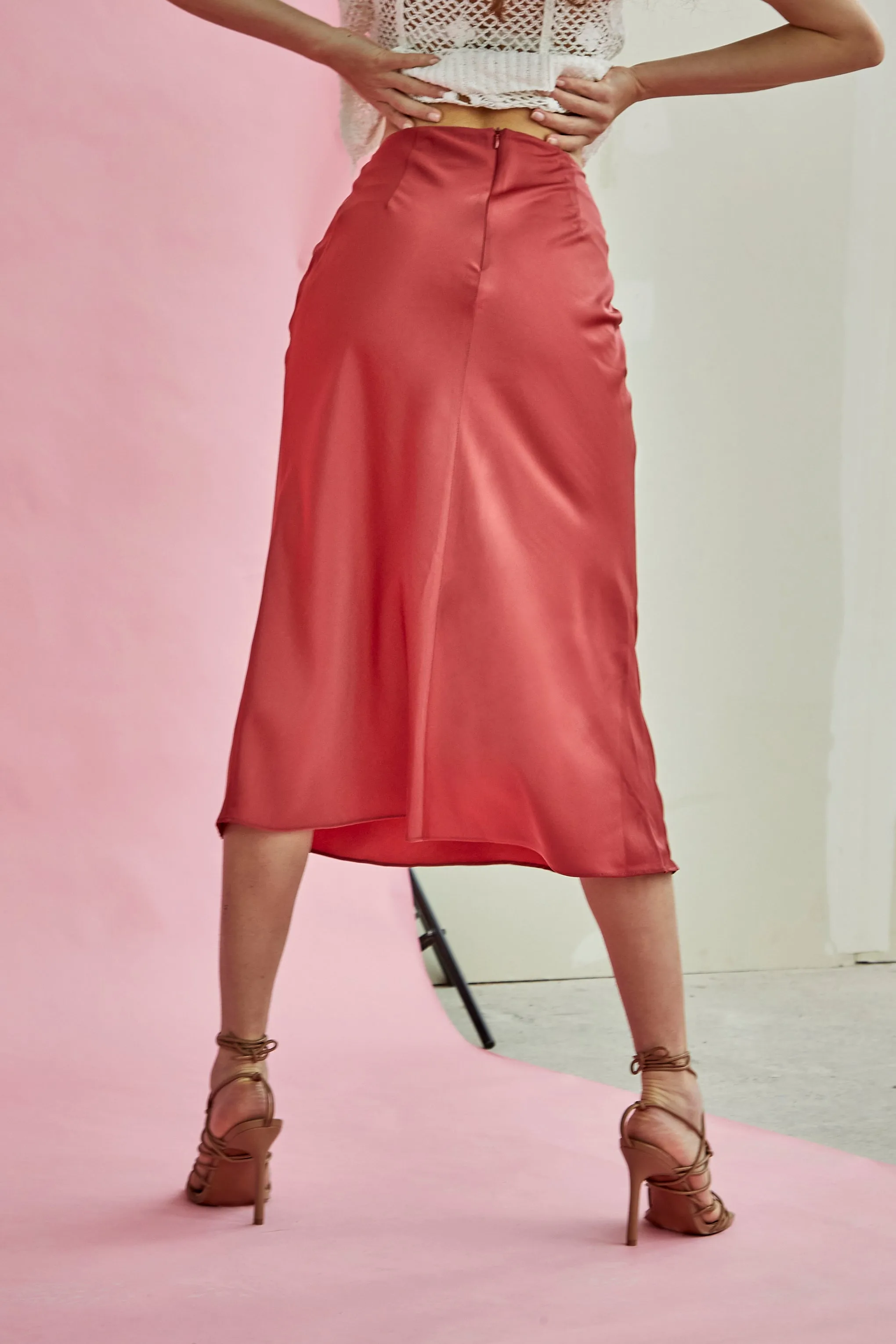 Glamorous Dark Rose Bias-cut Midi Skirt