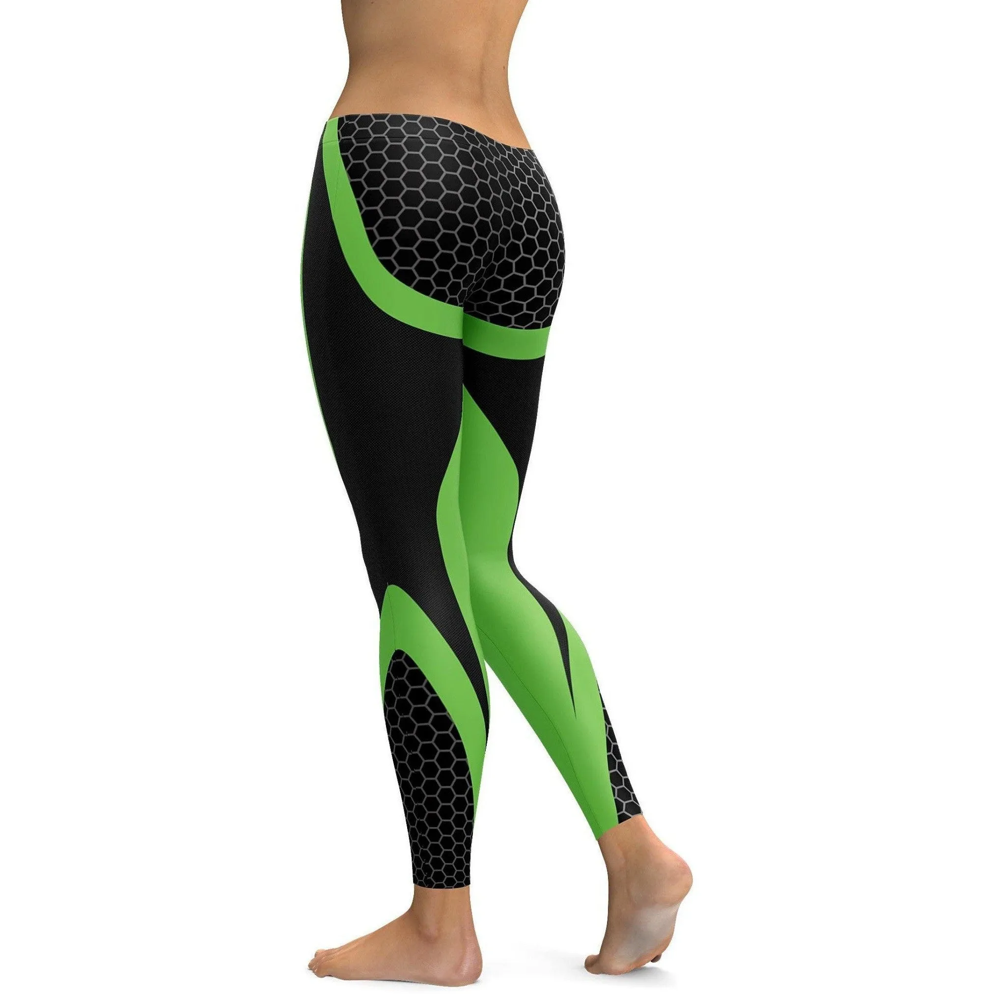 Green Honeycomb Carbon Leggings