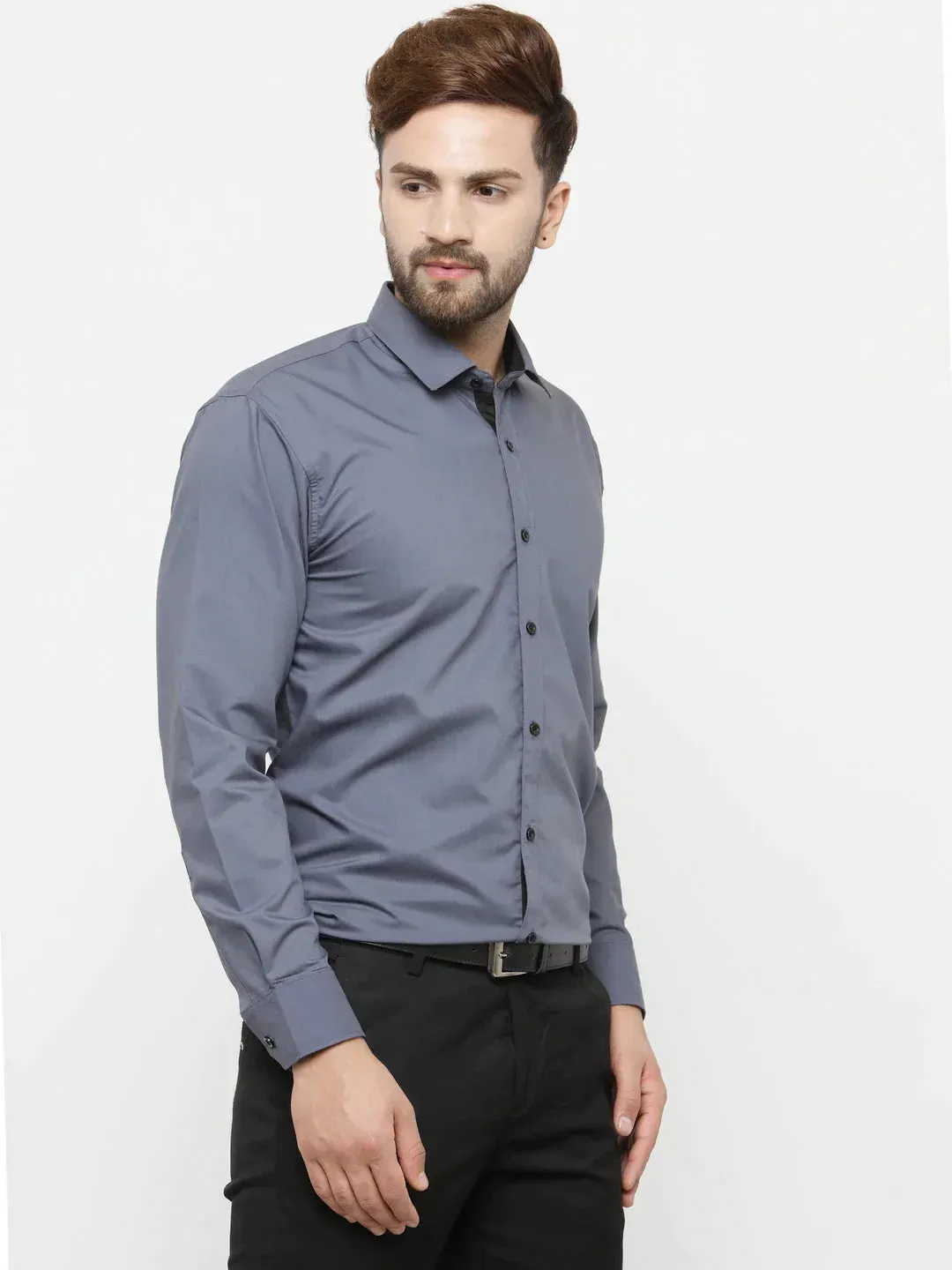 Grey Formal Shirt With Black Detailing