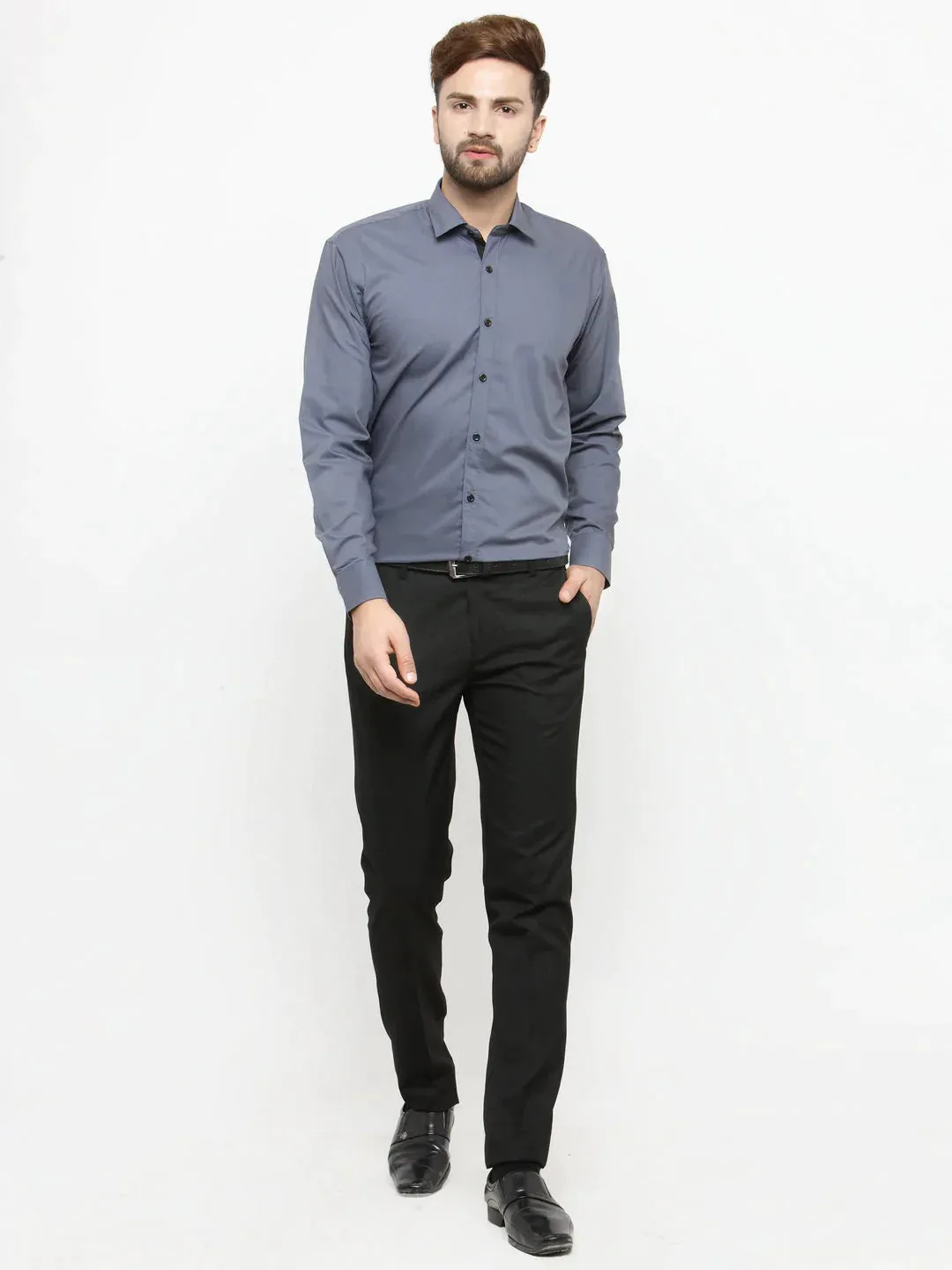 Grey Formal Shirt With Black Detailing