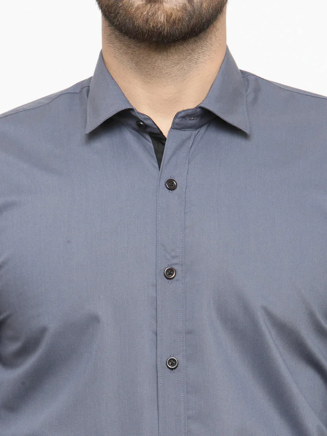 Grey Formal Shirt With Black Detailing