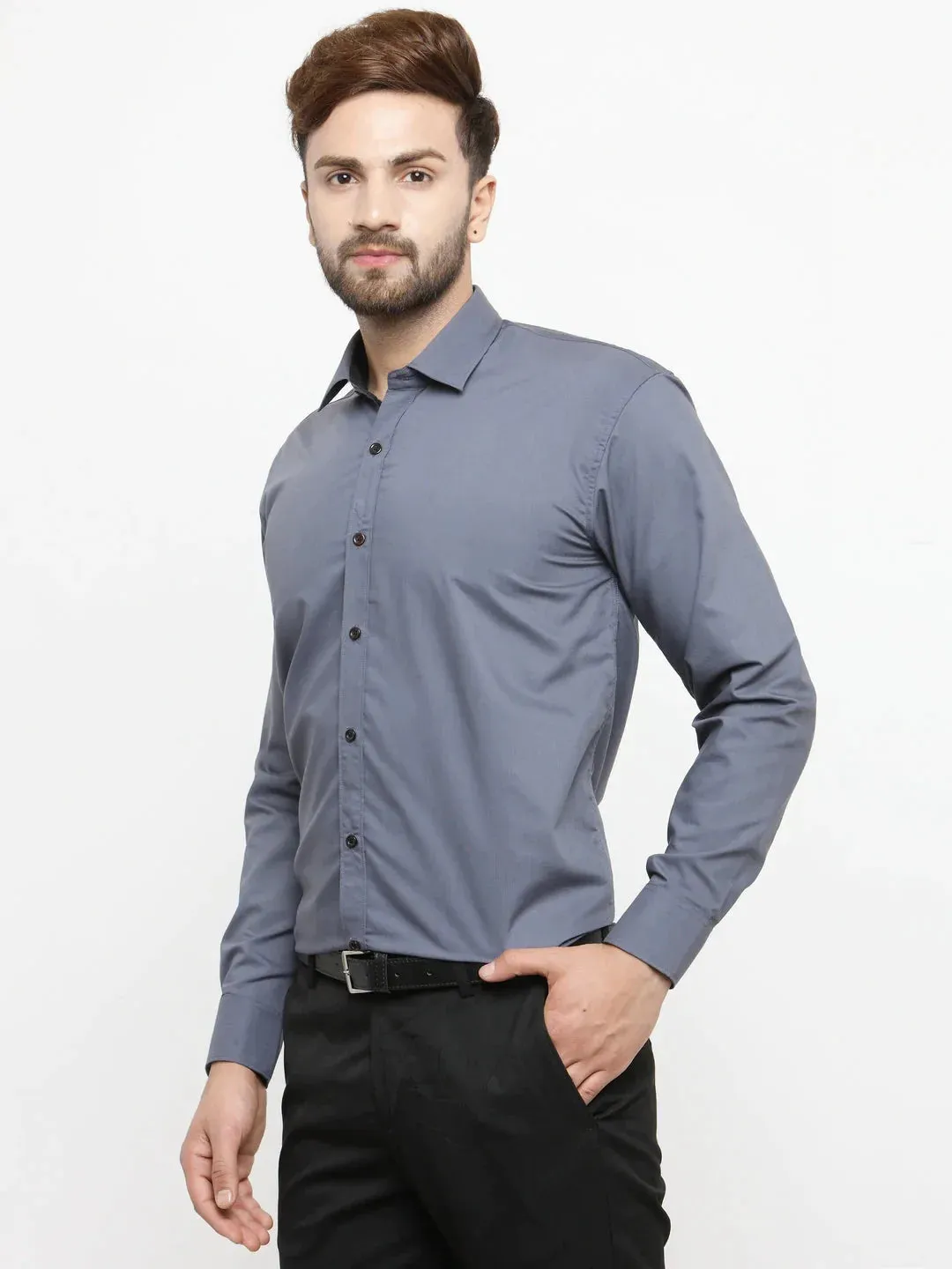 Grey Formal Shirt With Black Detailing
