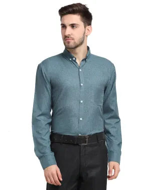 Grey Melange Men'S Button Down Collar Cotton Formal Shirt