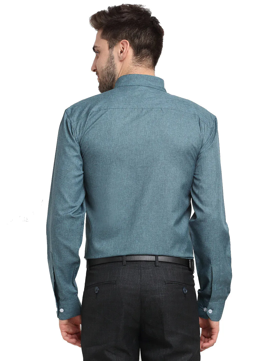 Grey Melange Men'S Button Down Collar Cotton Formal Shirt