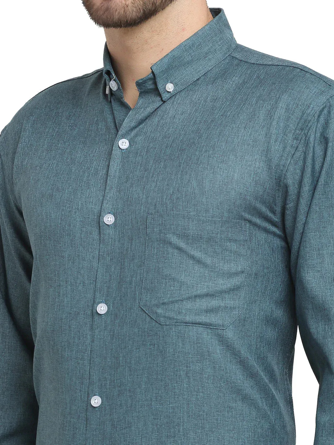 Grey Melange Men'S Button Down Collar Cotton Formal Shirt
