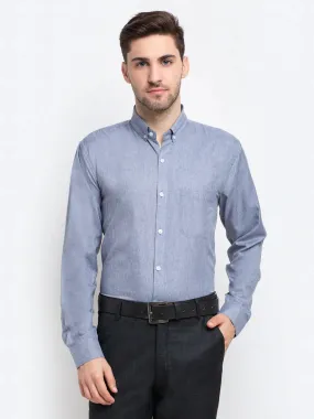 Grey Men'S Button Down Collar Cotton Formal Shirt