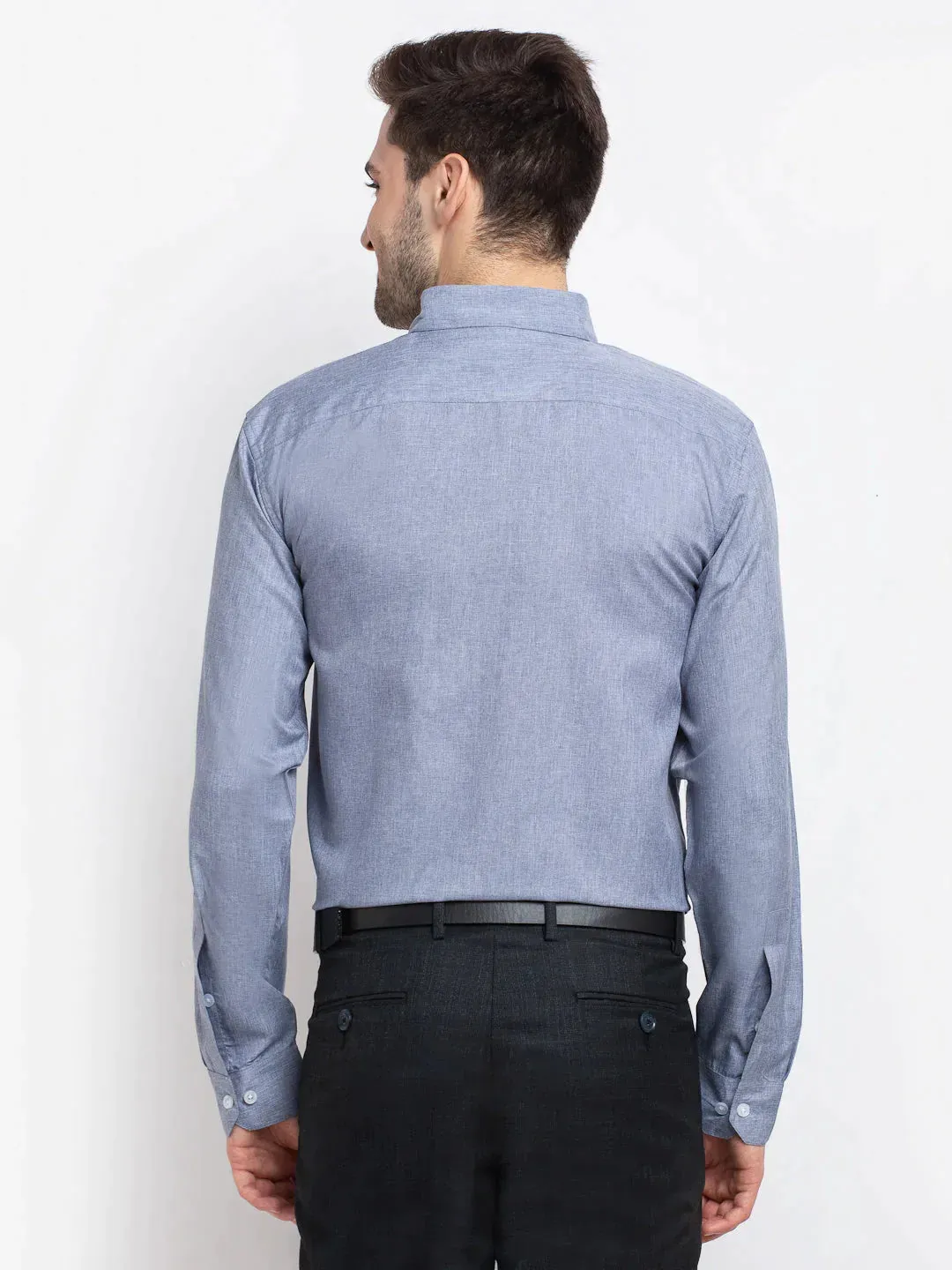 Grey Men'S Button Down Collar Cotton Formal Shirt
