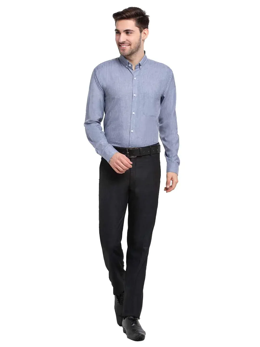 Grey Men'S Button Down Collar Cotton Formal Shirt