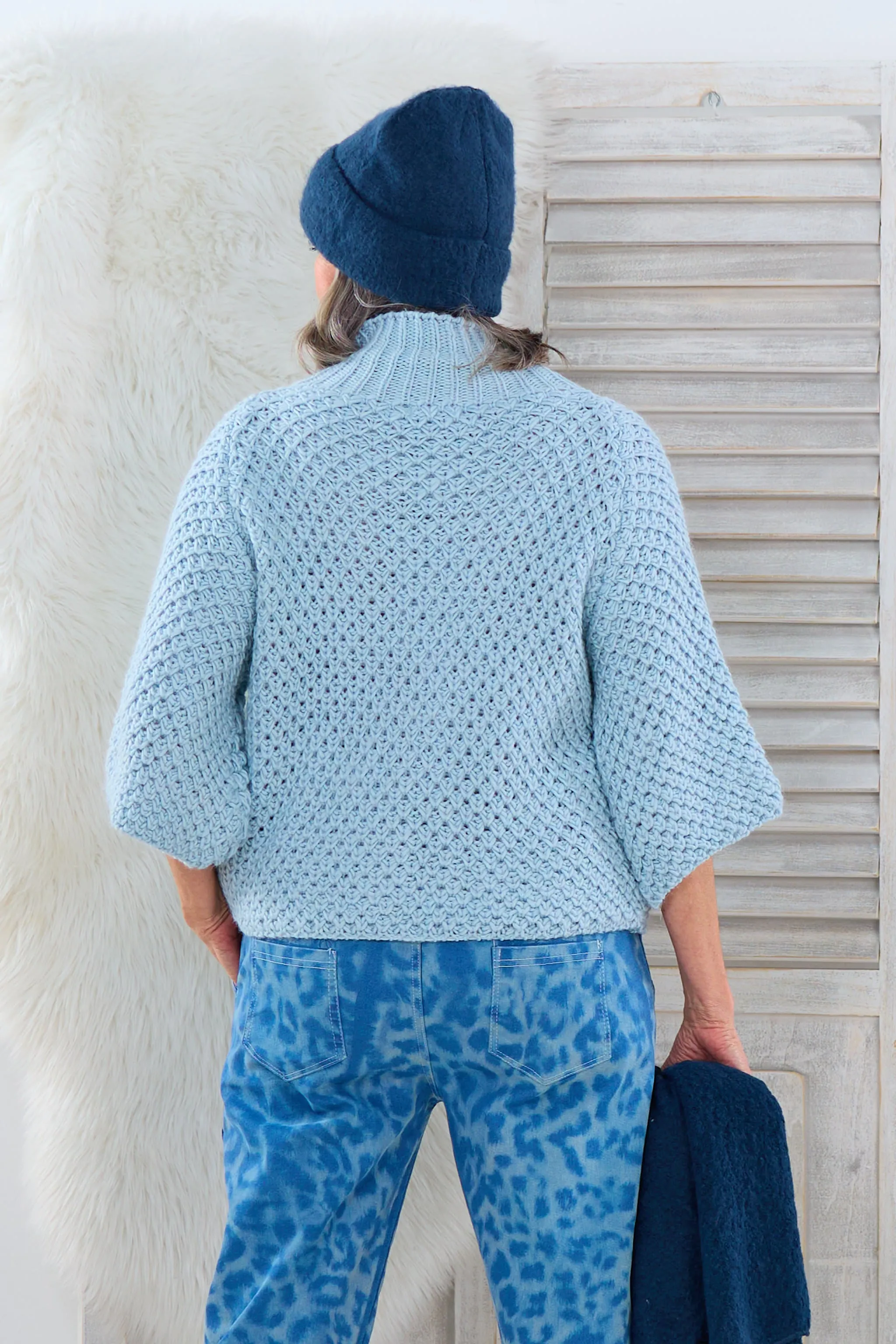 grobgestrickter Pullover mit Turtleneck, hellblau