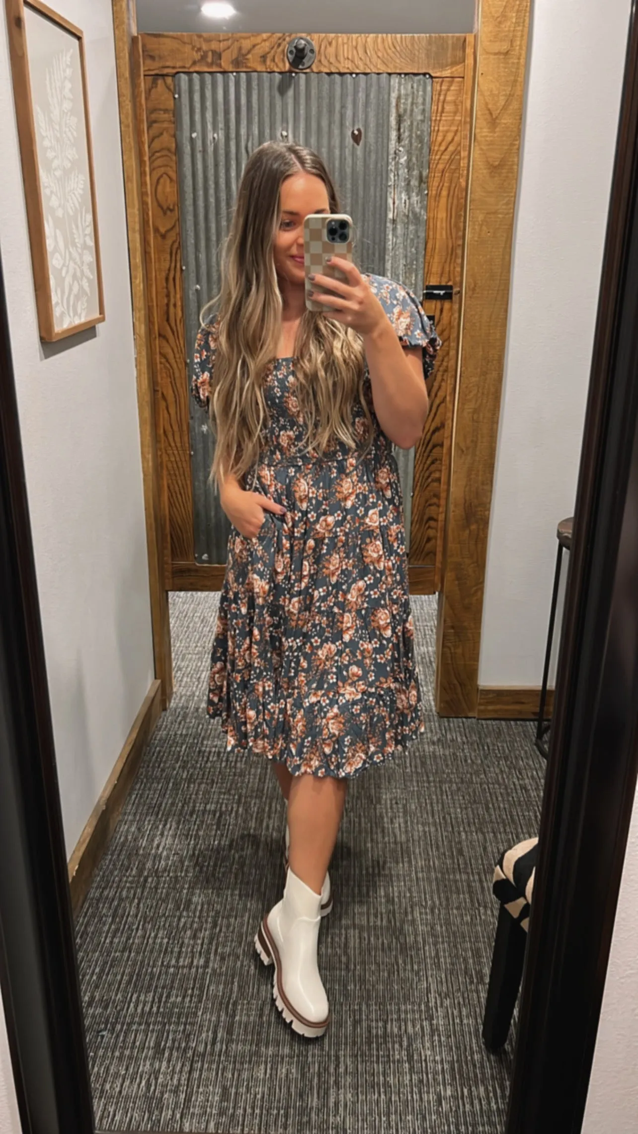 HARLOW DENIM BLUE FLORAL PUFF SLEEVE MAXI DRESS