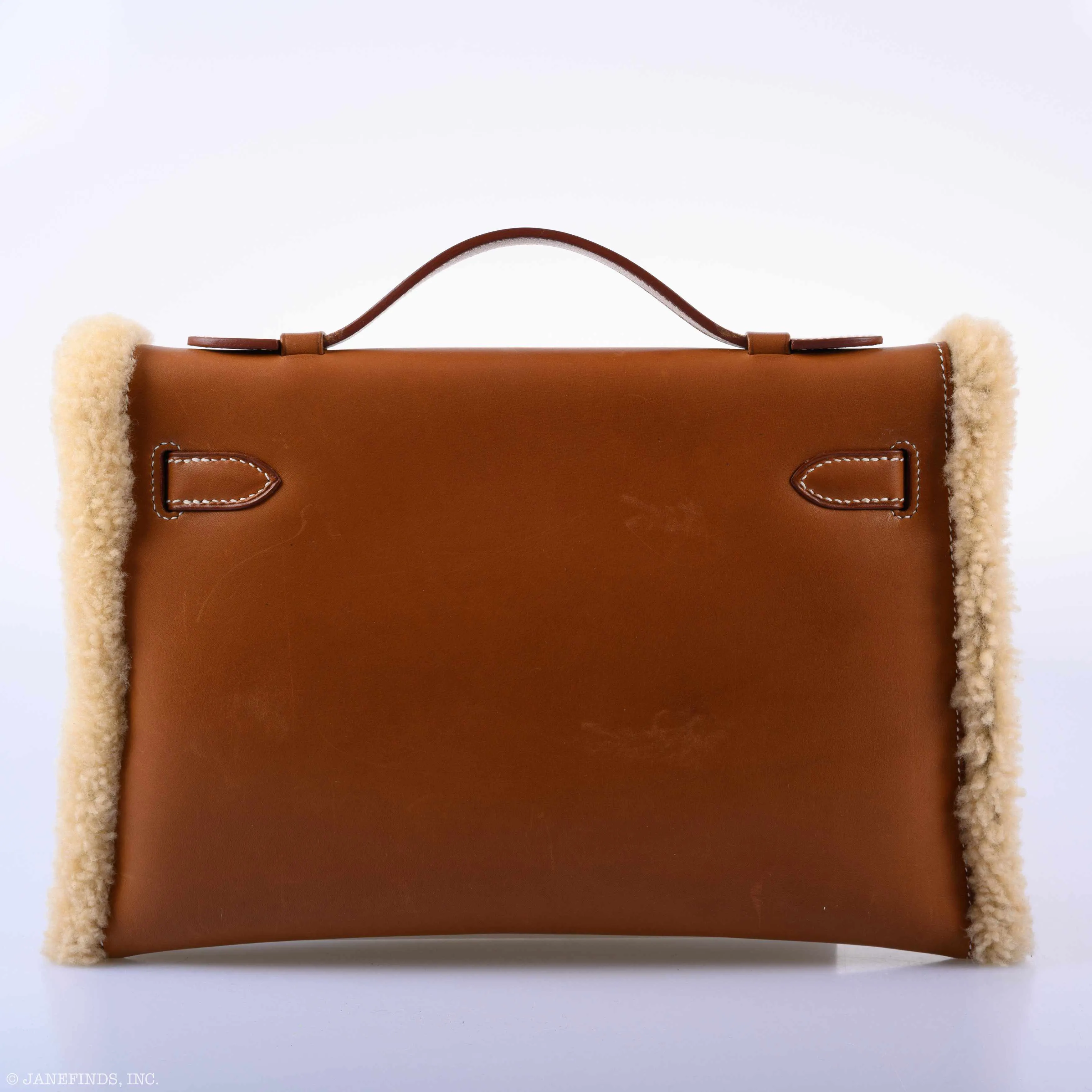 Hermès Teddy Kelly Clutch Barenia Leather & Mouton Shearling Palladium Hardware