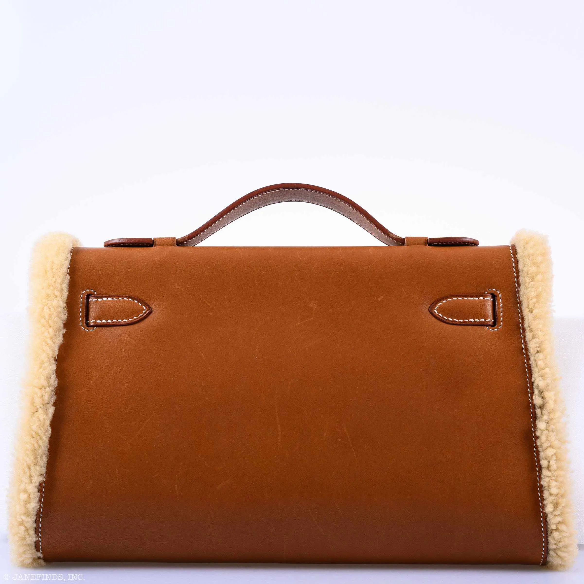 Hermès Teddy Kelly Clutch Barenia Leather & Mouton Shearling Palladium Hardware