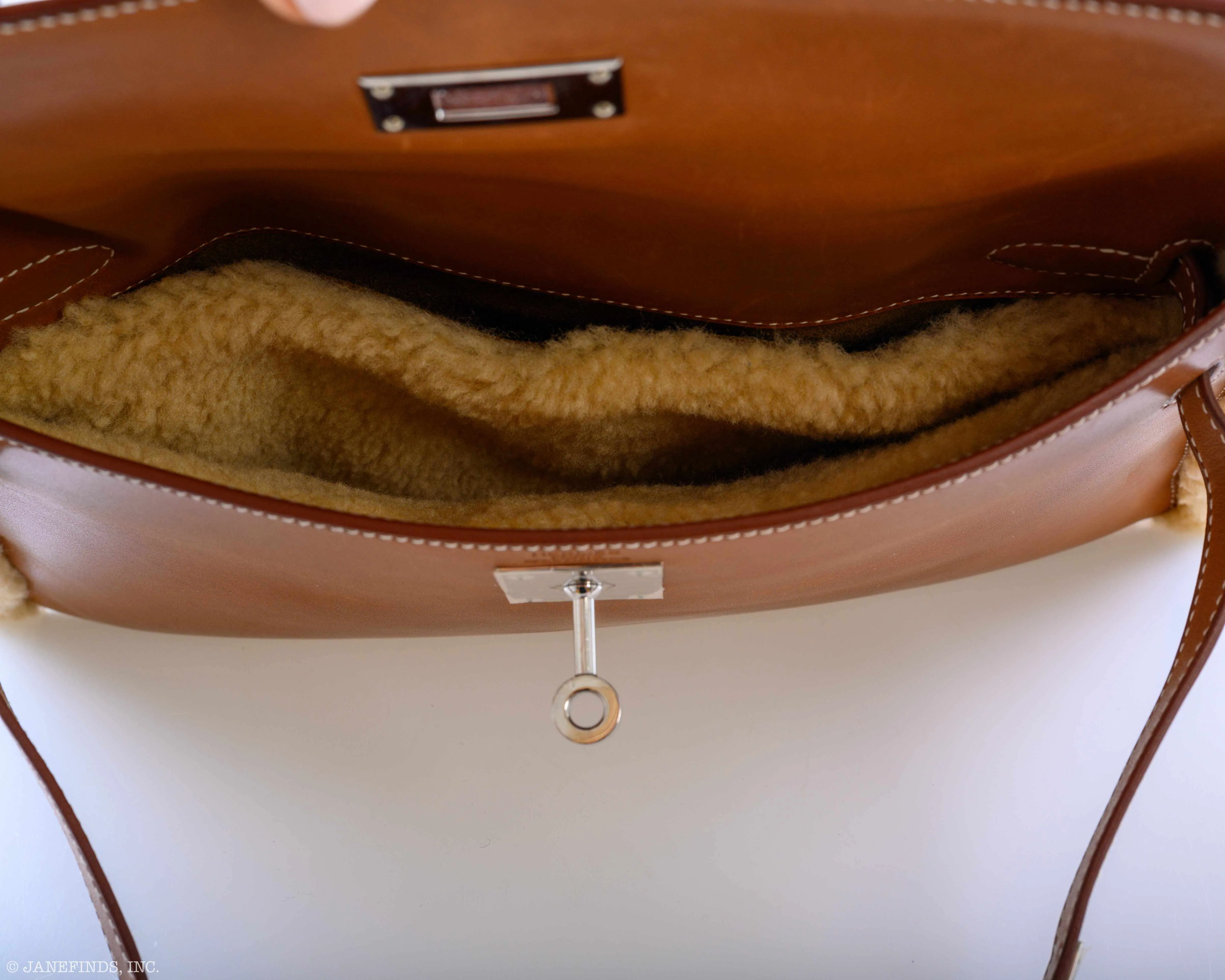 Hermès Teddy Kelly Clutch Barenia Leather & Mouton Shearling Palladium Hardware