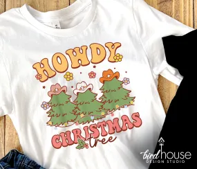 Howdy Christmas Tree Shirt, Cute Groovy Christmas Graphic Tee