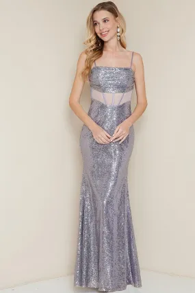 Lavender Corset Sleeveless Sequin Maxi Dress