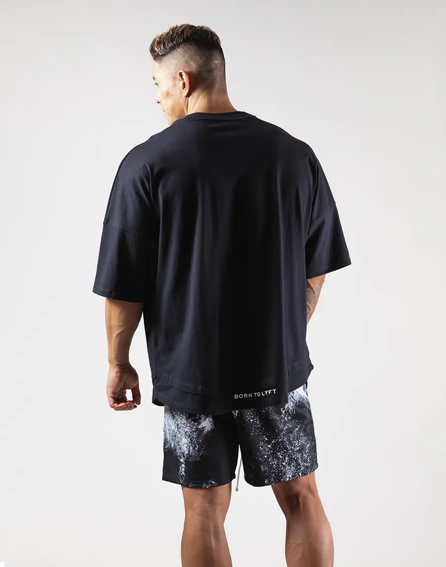 Layered Big T-Shirt "Wide Shoulder" - Black