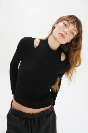 LNA Vivian Ribbed Cut Out Top in Black