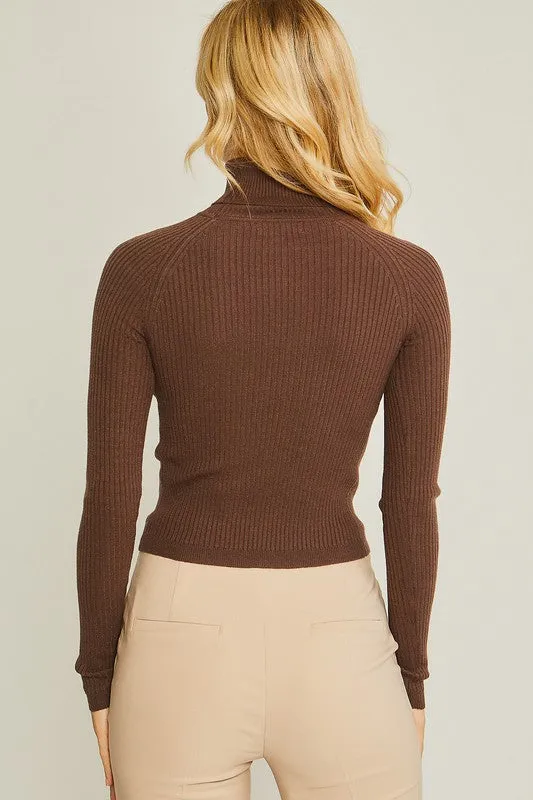 LOVE TREE Turtleneck Ribbed Knit Sweater Top