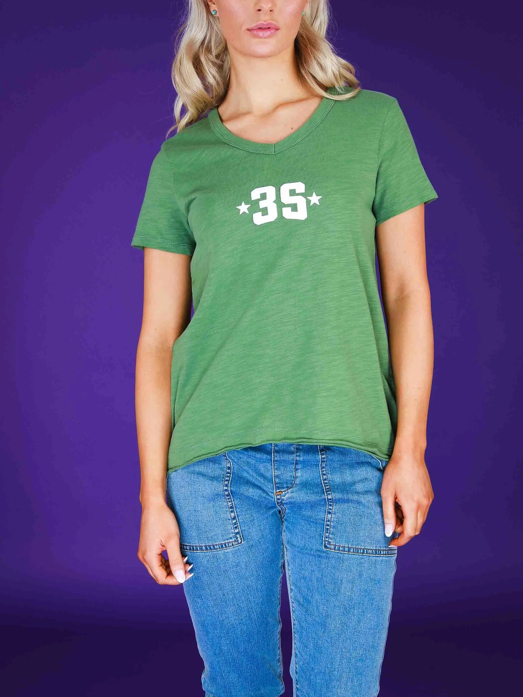 Madelyn 3S Puffy Logo V Neck T Shirt