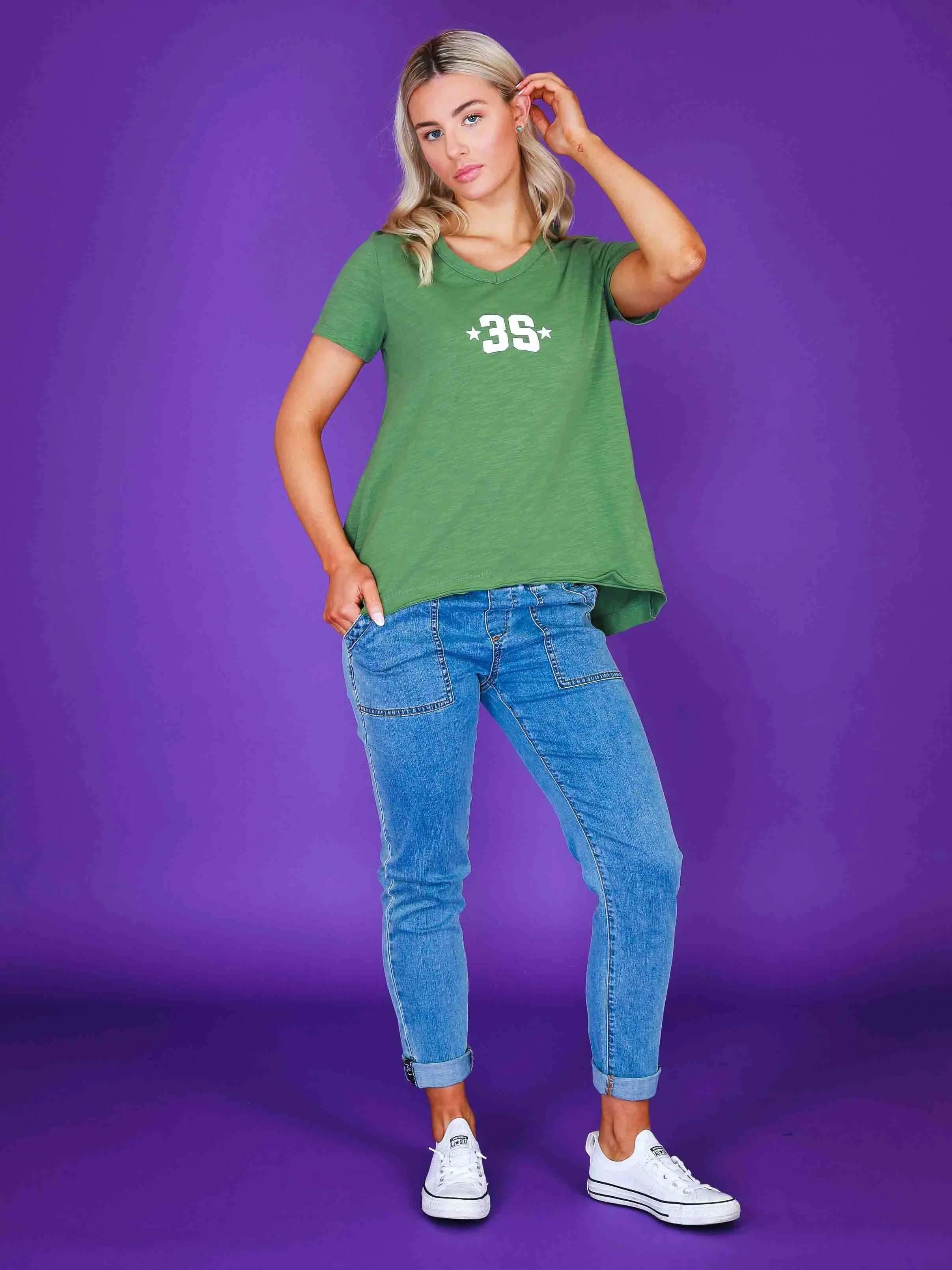 Madelyn 3S Puffy Logo V Neck T Shirt