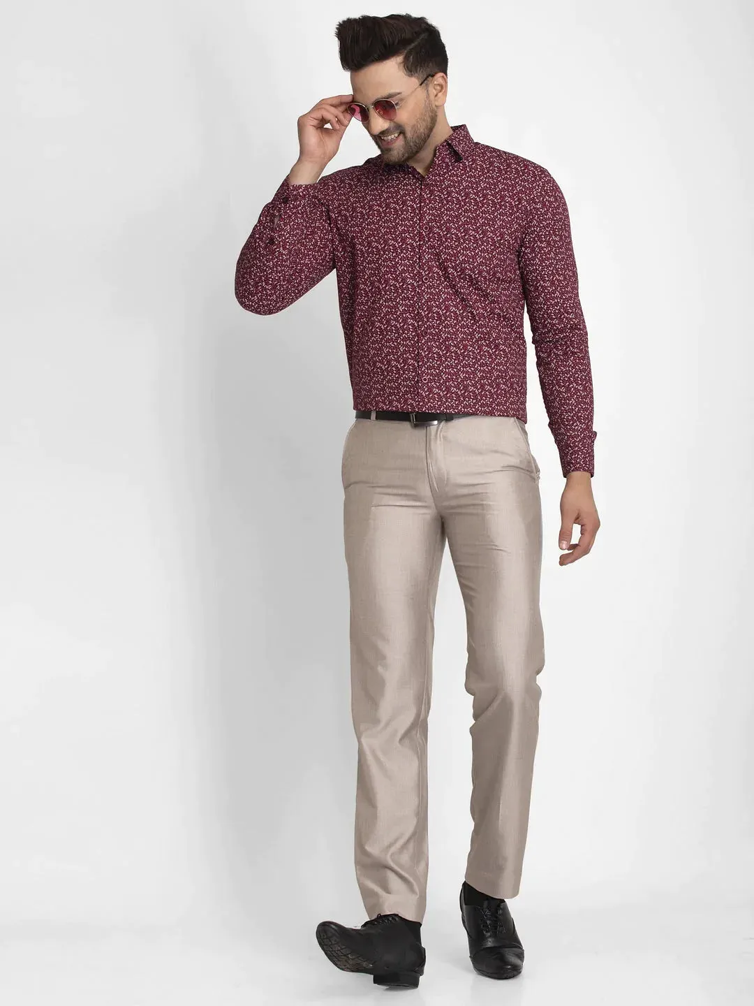 Maroon Printed Formal Shirt