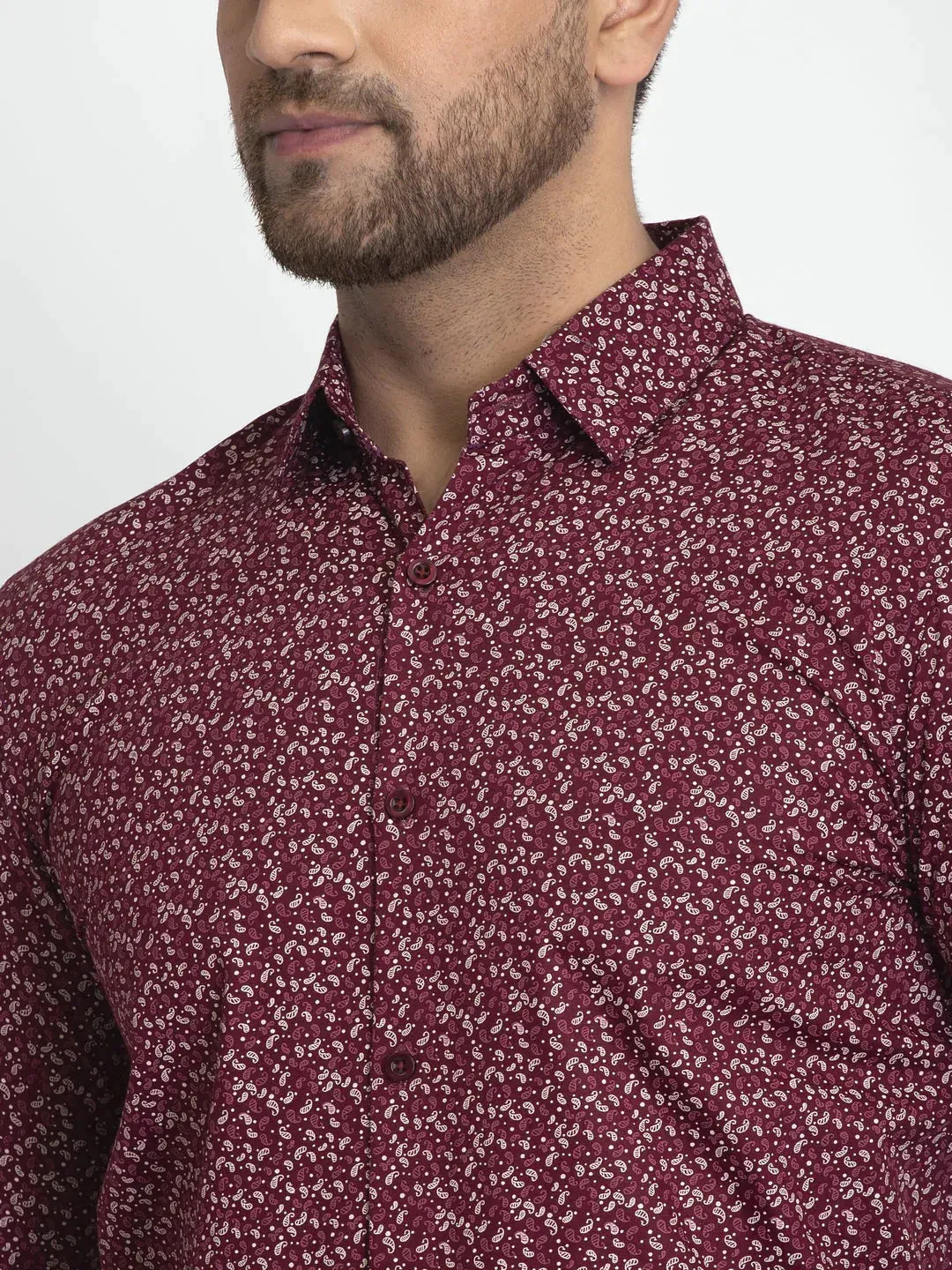 Maroon Printed Formal Shirt