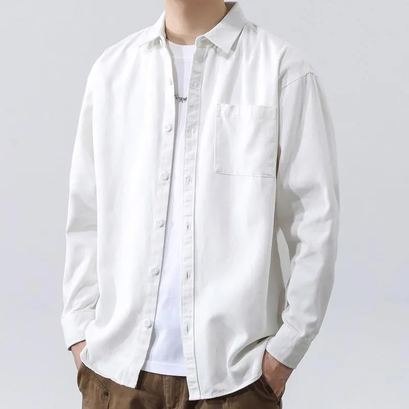 Men's Casual Cotton Loose Lapel Patch Pocket Long Sleeve Shirt 27771358M