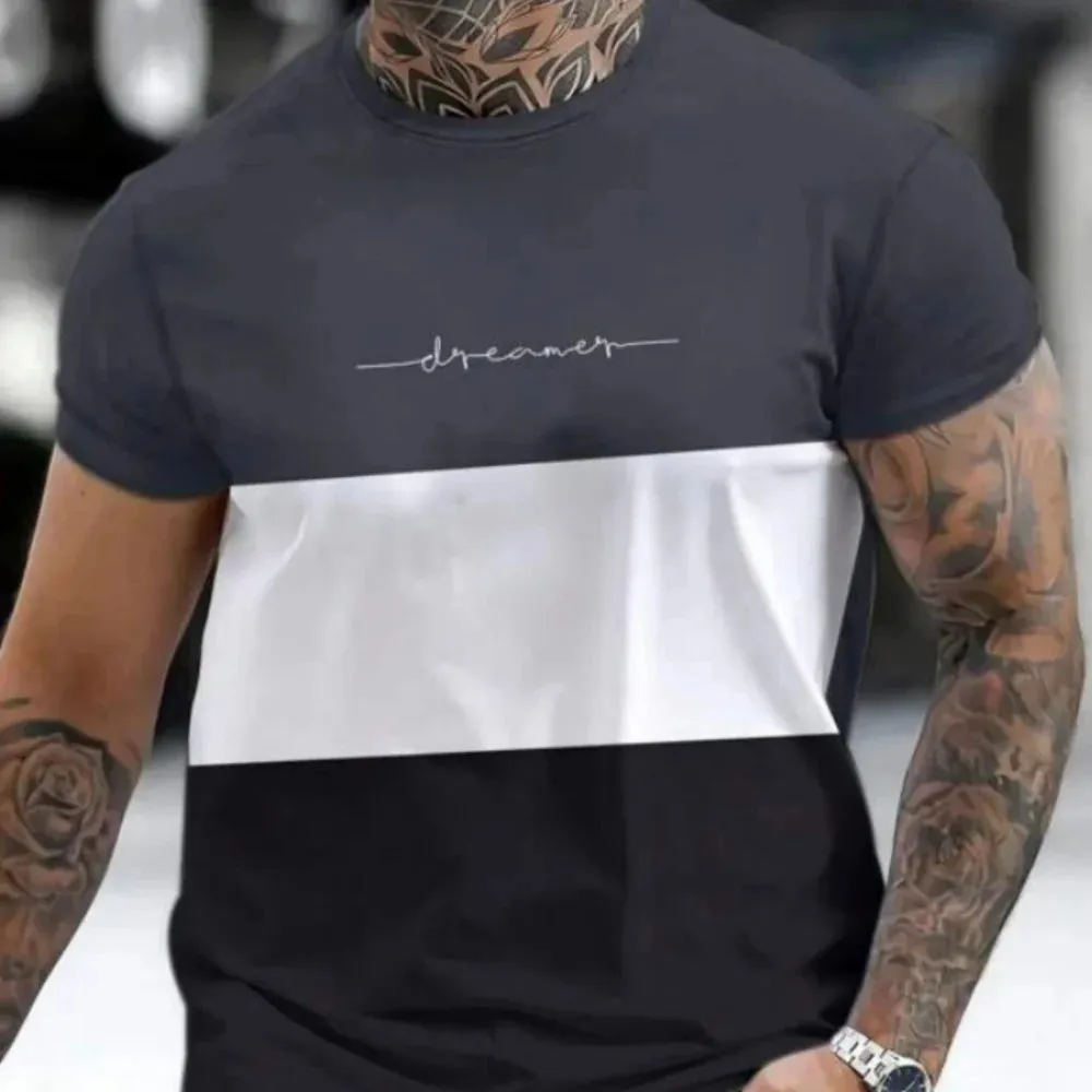 Men's Casual Striped Summer T Shirt-Oversized Short Sleeve Top