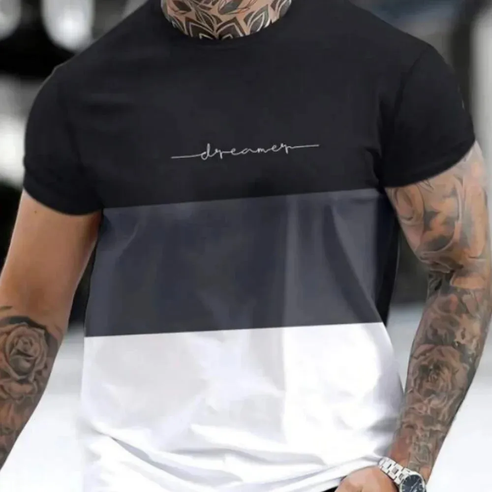 Men's Casual Striped Summer T Shirt-Oversized Short Sleeve Top