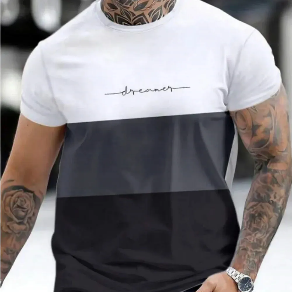 Men's Casual Striped Summer T Shirt-Oversized Short Sleeve Top