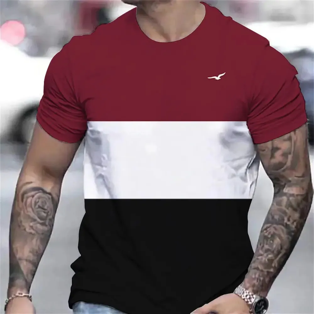 Men's Casual Striped Summer T Shirt-Oversized Short Sleeve Top