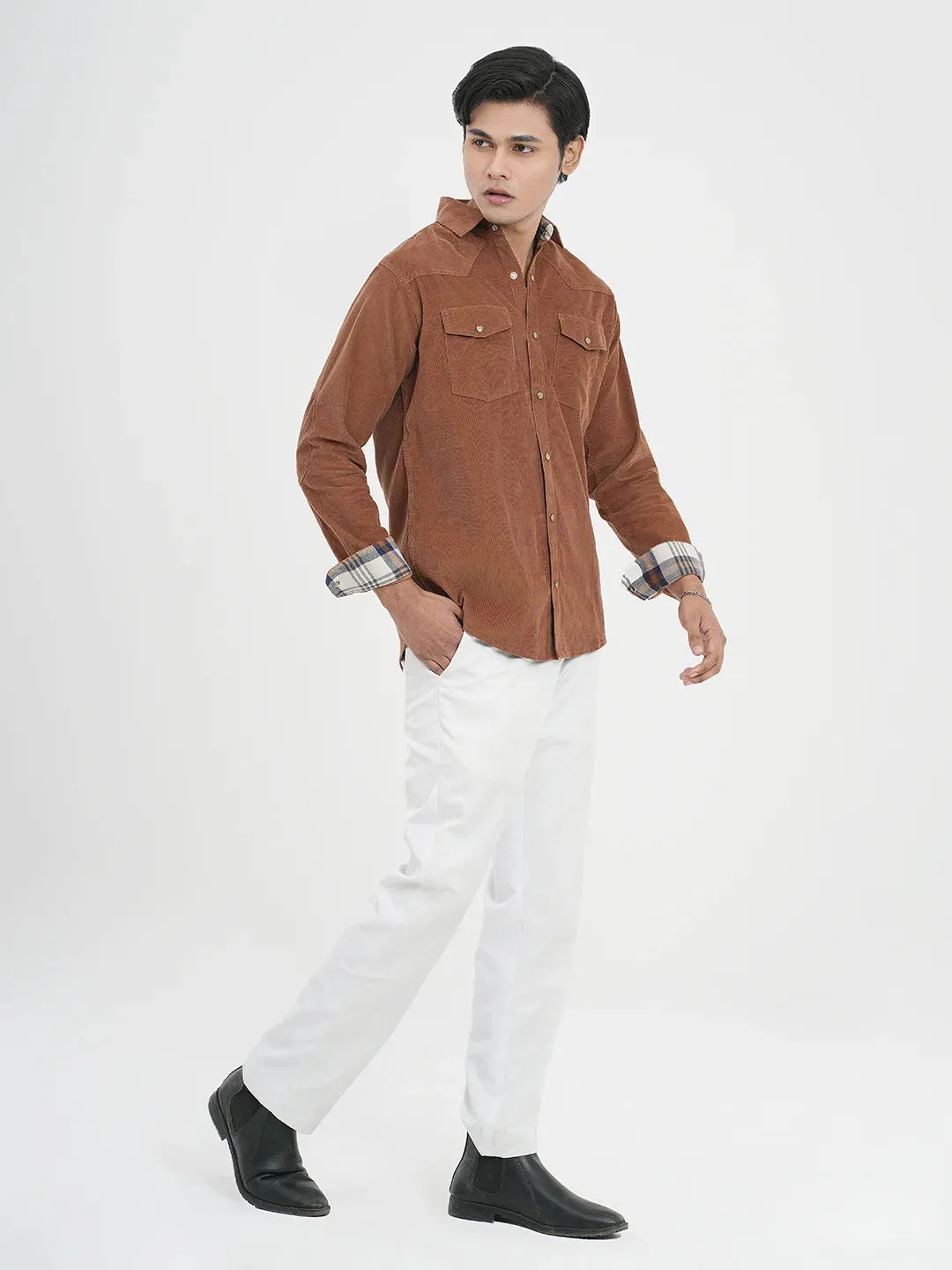 Men's Corduroy Casual Shirt in Towny Brown