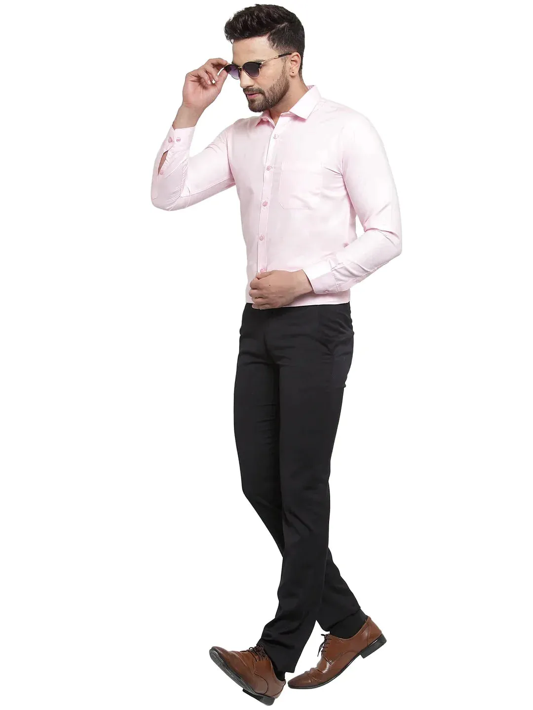 Men'S Cotton Solid Light Pink Formal Shirt'S