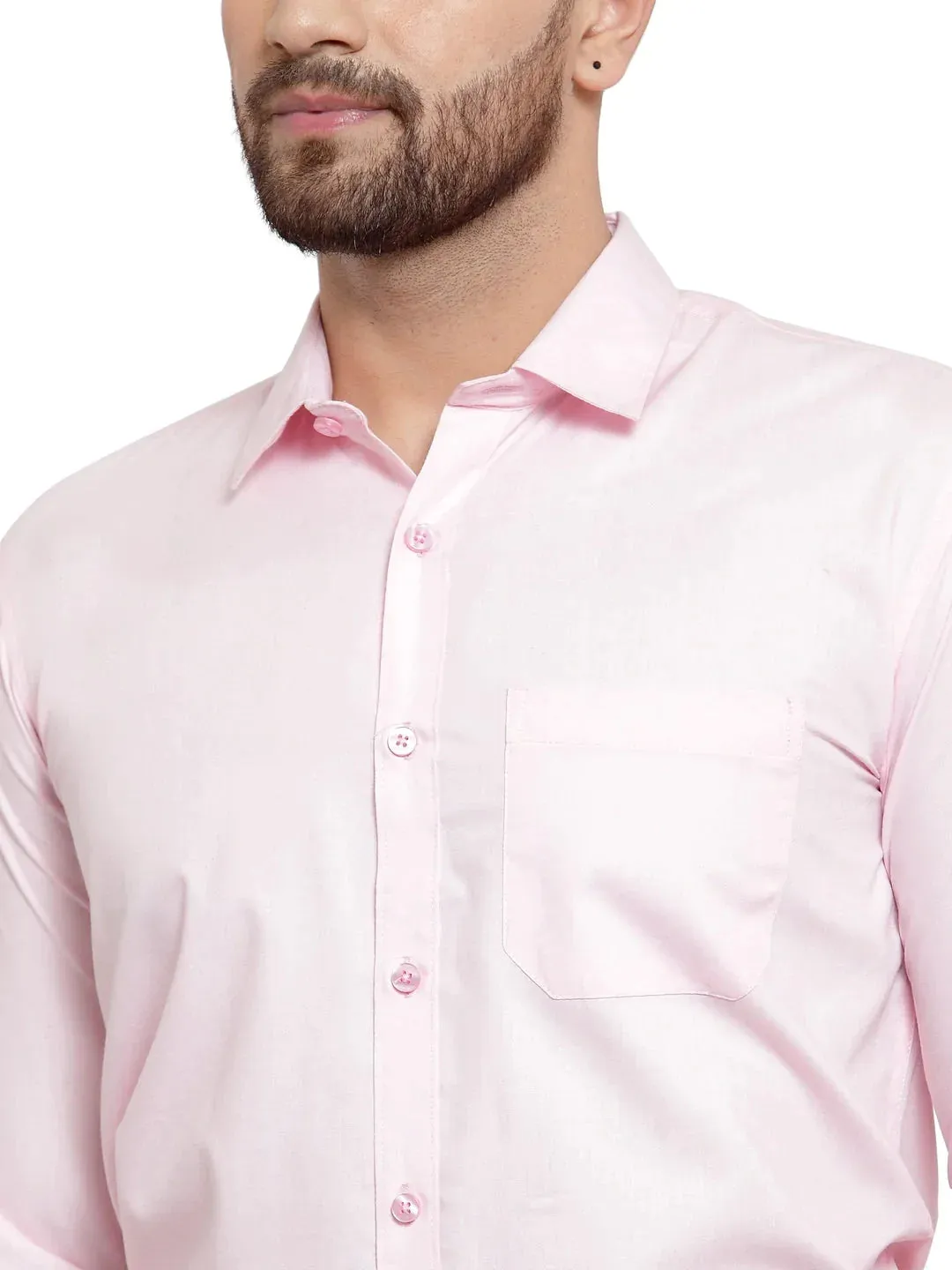Men'S Cotton Solid Light Pink Formal Shirt'S