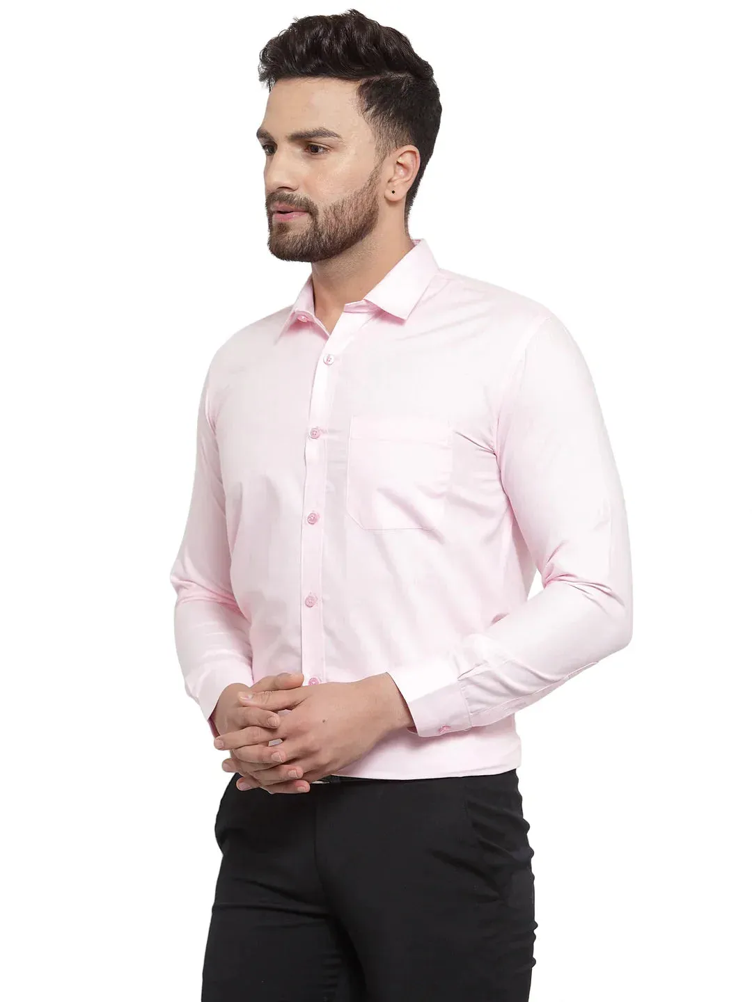 Men'S Cotton Solid Light Pink Formal Shirt'S