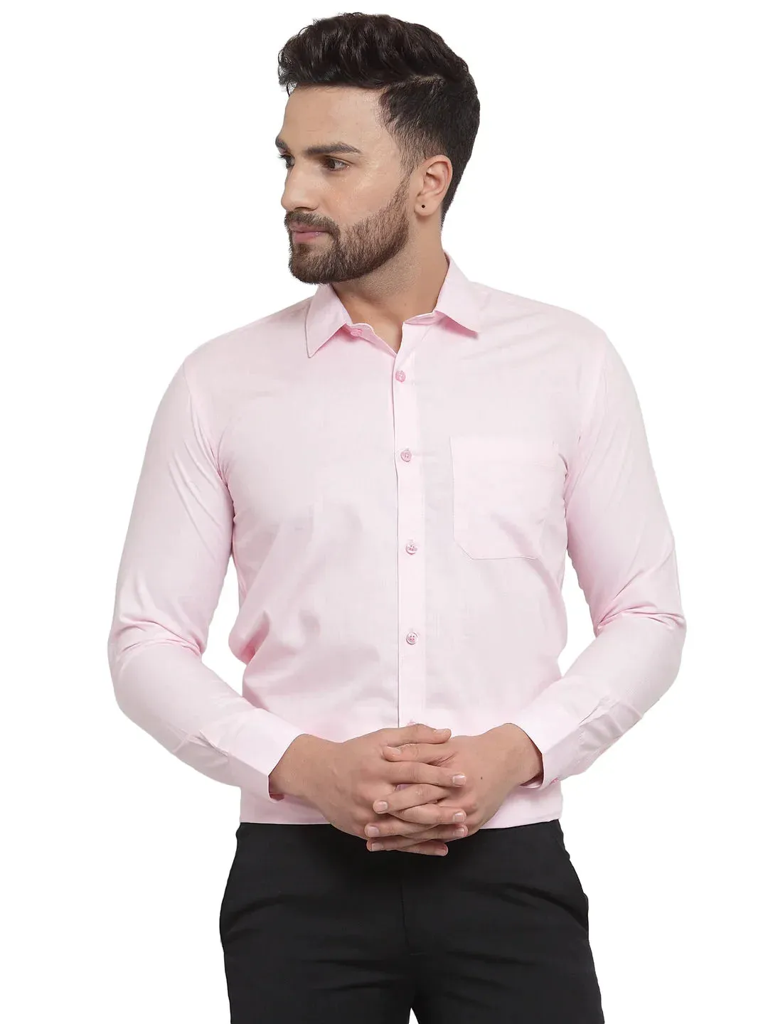 Men'S Cotton Solid Light Pink Formal Shirt'S