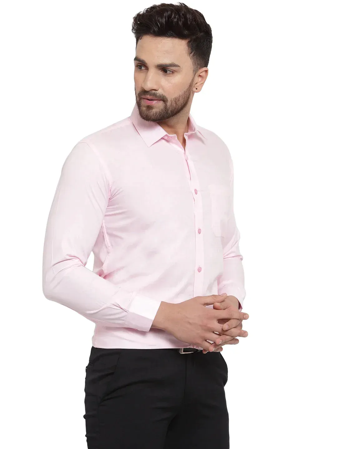 Men'S Cotton Solid Light Pink Formal Shirt'S