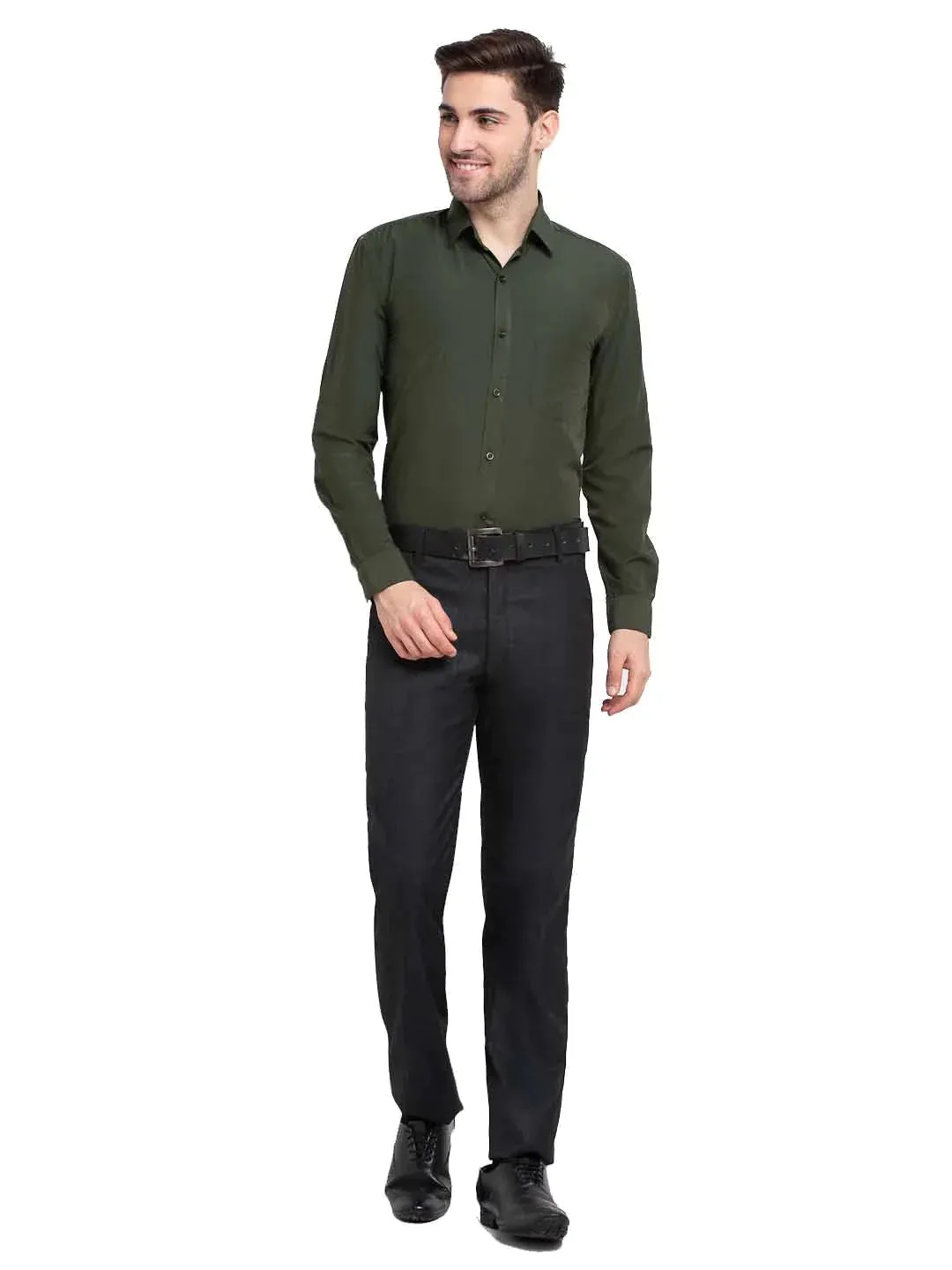 Men'S Cotton Solid Mehndi Green Formal Shirt'S