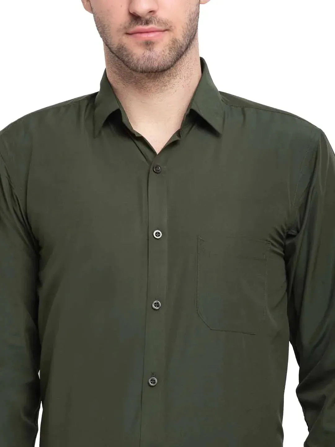 Men'S Cotton Solid Mehndi Green Formal Shirt'S