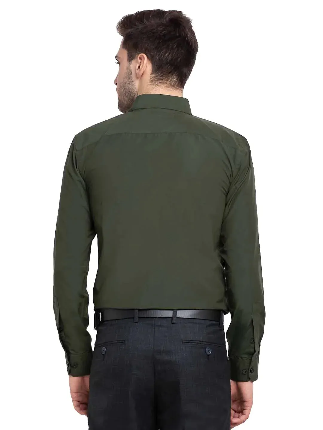 Men'S Cotton Solid Mehndi Green Formal Shirt'S