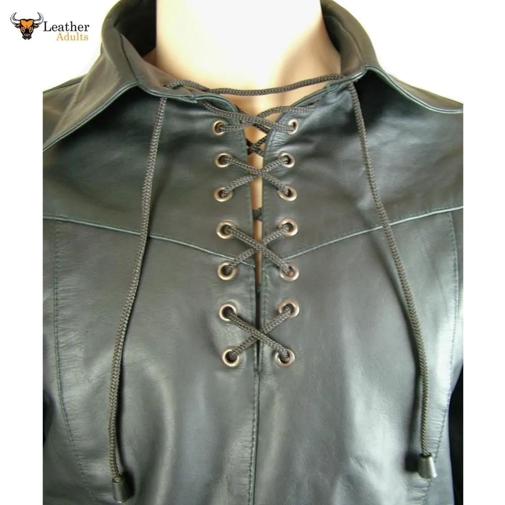 Men's GENUINE LEATHER Biker Shirt Pullover Top MOST SIZES AVAILABLE