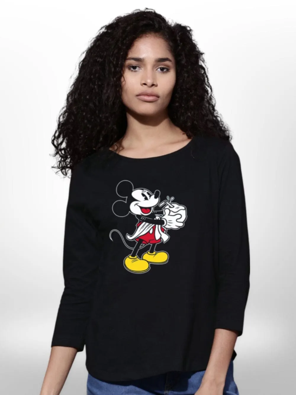 Mickey Mouse Printed Ladies T-shirt 4 Quarter Sleeve