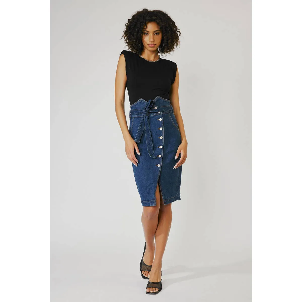 Midi Button Denim skirt