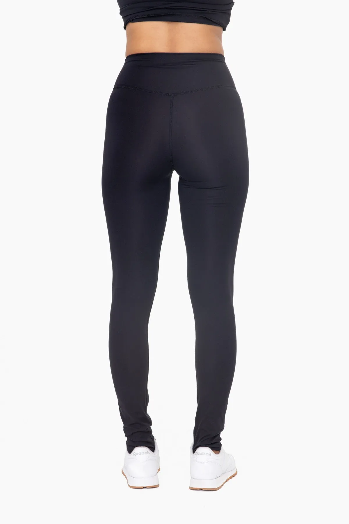 MONO B Black Venice Crossover Waist Stirrup Leggings - Final Sale