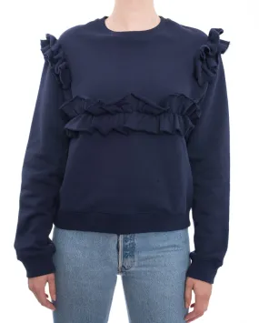 MSGM Navy Ruffle Pullover Sweatshirt - S