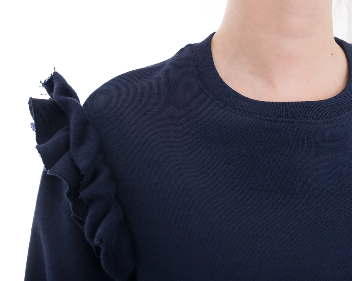 MSGM Navy Ruffle Pullover Sweatshirt - S