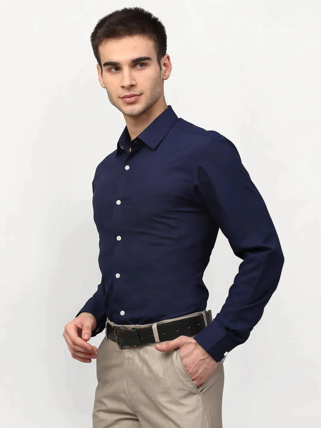 Navy Blue Men'S Solid Formal Shirts