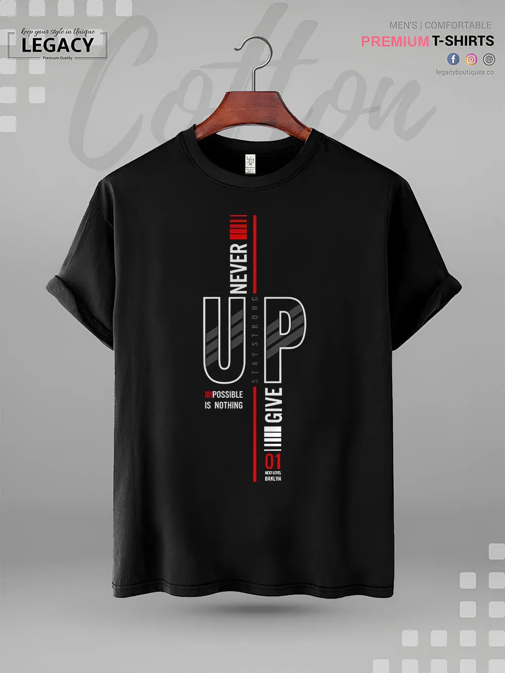 Never Give Up Nothing Is Impossible Stay Strong Print High Quality Mens T shirt In BD