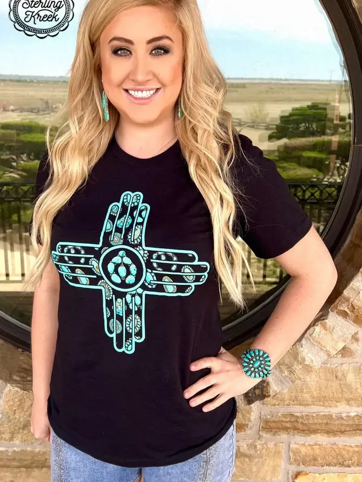 New Mexico Turquoise Jeweled Zia T-Shirt