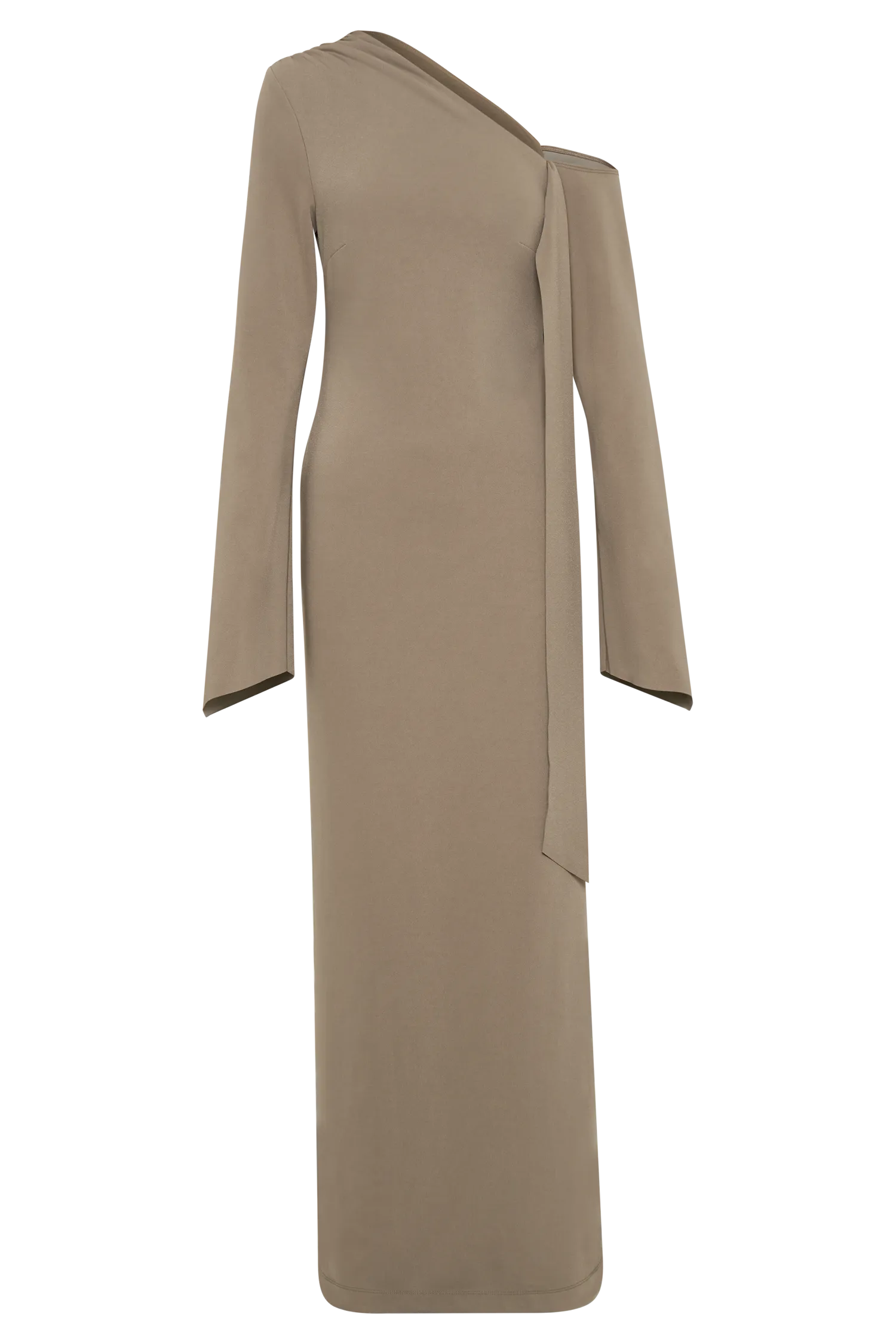 Nicola One Shoulder Crepe Maxi Dress - Mushroom